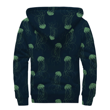 Zentangle Jellyfish Pattern Print Sherpa Lined Zip Up Hoodie