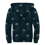 Zentangle Jellyfish Pattern Print Sherpa Lined Zip Up Hoodie