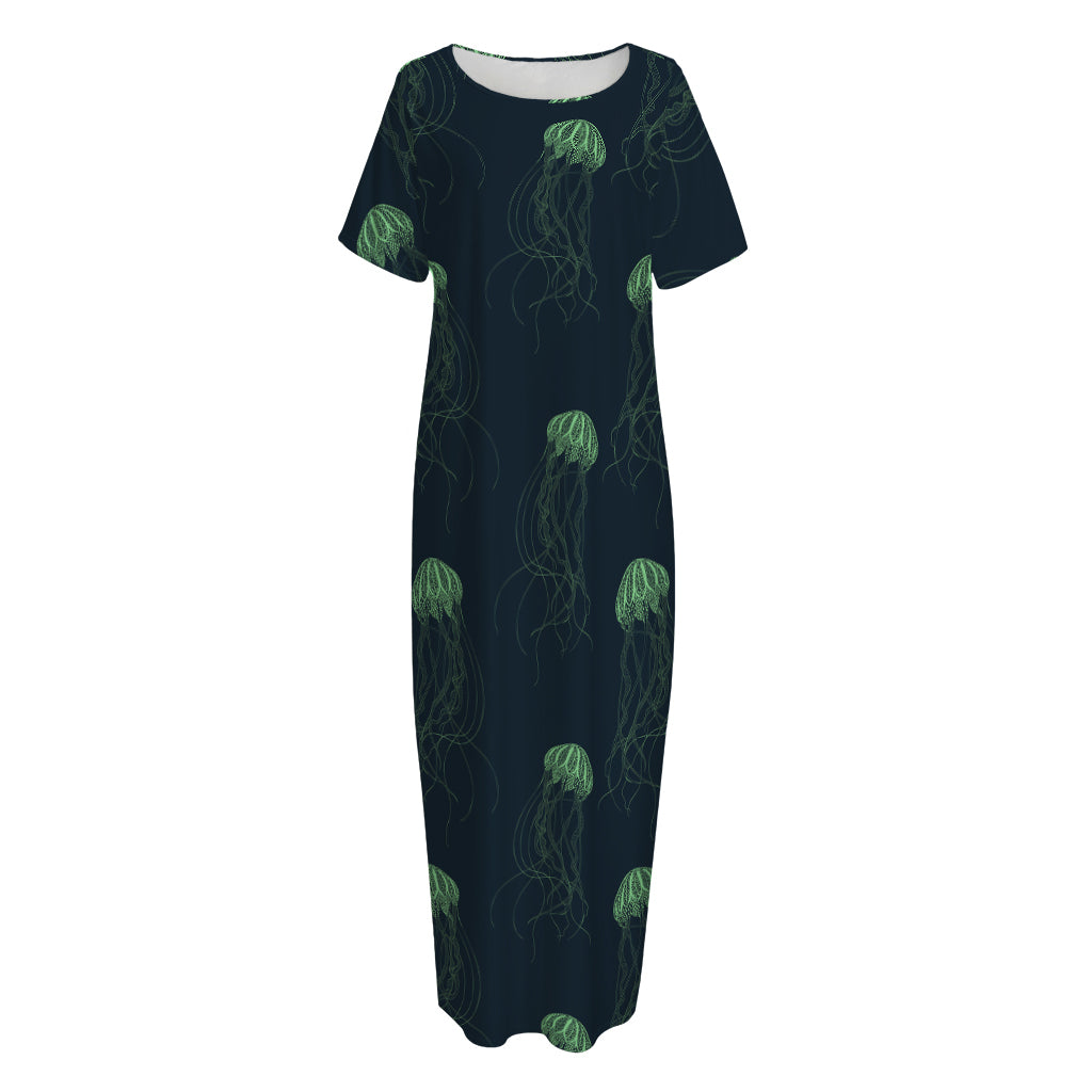 Zentangle Jellyfish Pattern Print Short Sleeve Long Nightdress