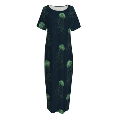 Zentangle Jellyfish Pattern Print Short Sleeve Long Nightdress