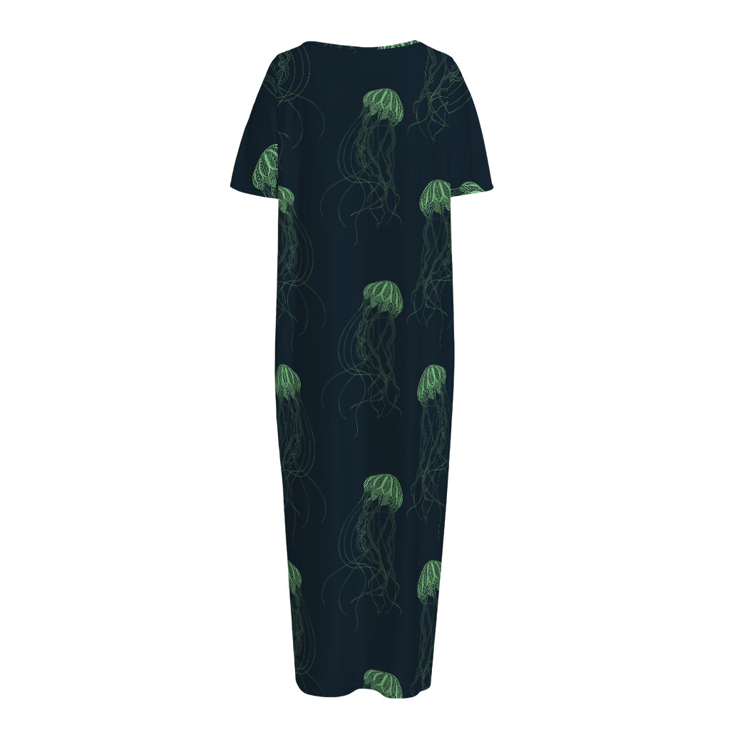 Zentangle Jellyfish Pattern Print Short Sleeve Long Nightdress