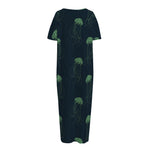 Zentangle Jellyfish Pattern Print Short Sleeve Long Nightdress