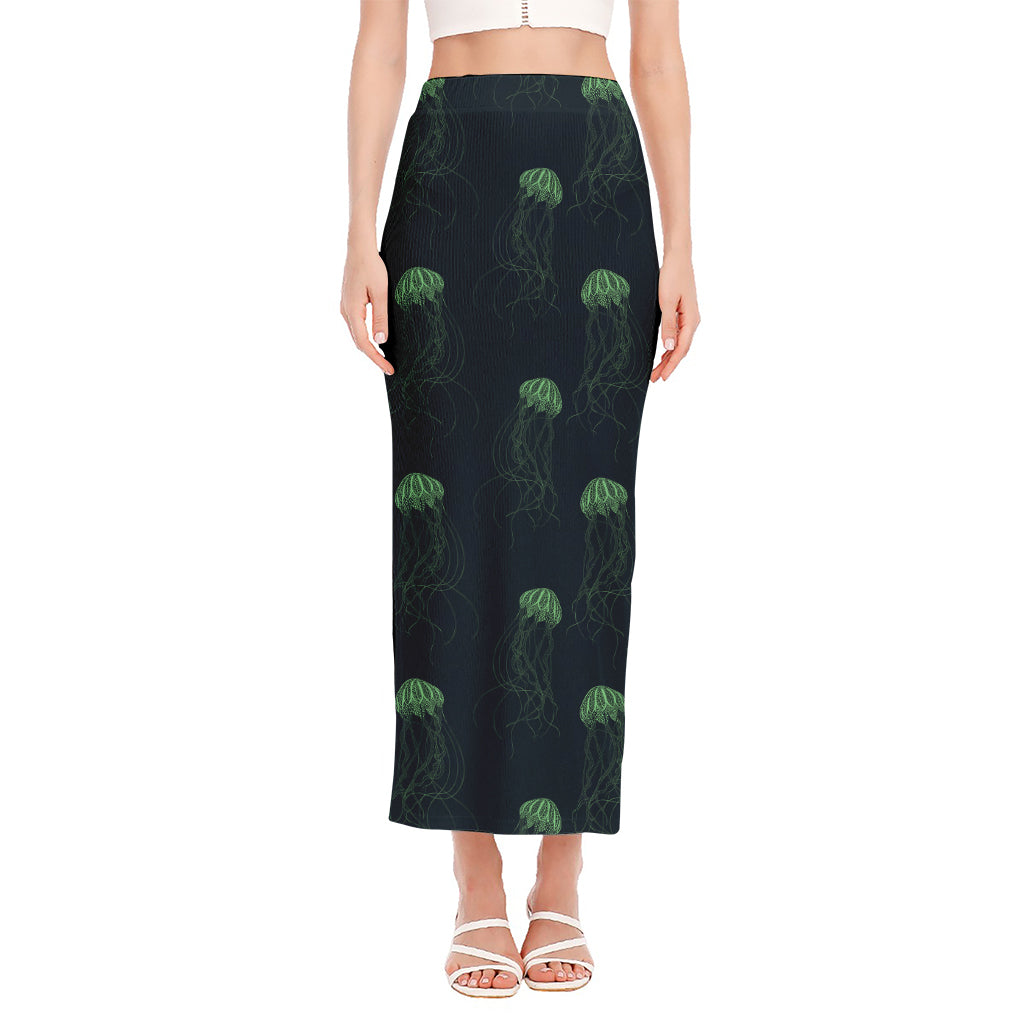 Zentangle Jellyfish Pattern Print Side Slit Maxi Skirt