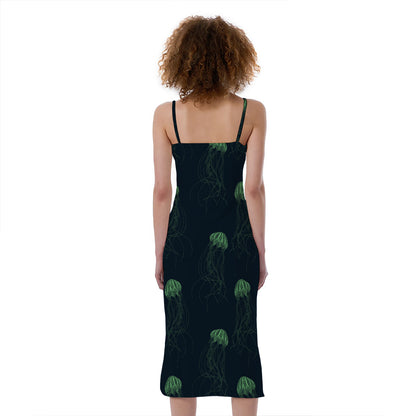 Zentangle Jellyfish Pattern Print Slim Fit Midi Cami Dress