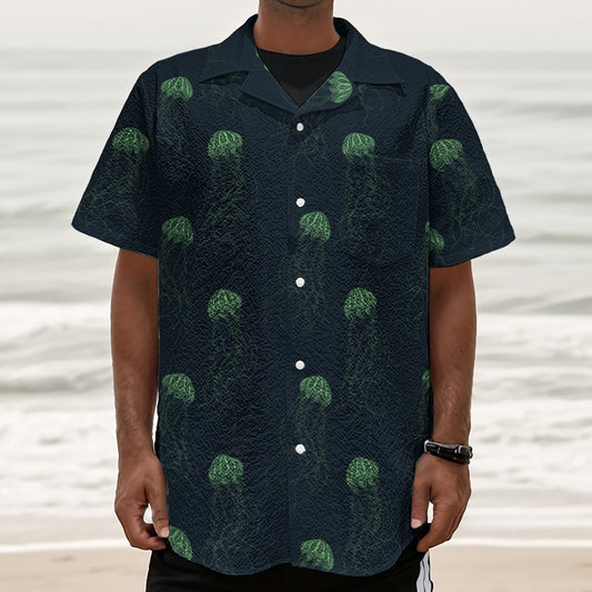 Zentangle Jellyfish Pattern Print Textured Short Sleeve Shirt