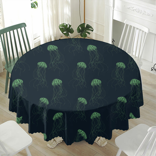 Zentangle Jellyfish Pattern Print Waterproof Round Tablecloth