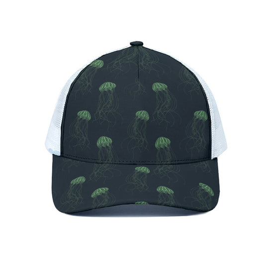 Zentangle Jellyfish Pattern Print White Mesh Trucker Cap