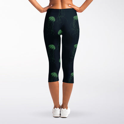 Zentangle Jellyfish Pattern Print Women's Capri Leggings