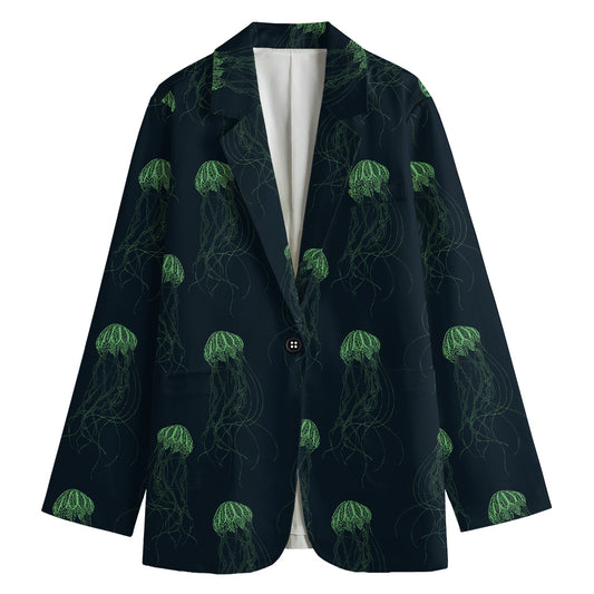 Zentangle Jellyfish Pattern Print Women's Cotton Blazer