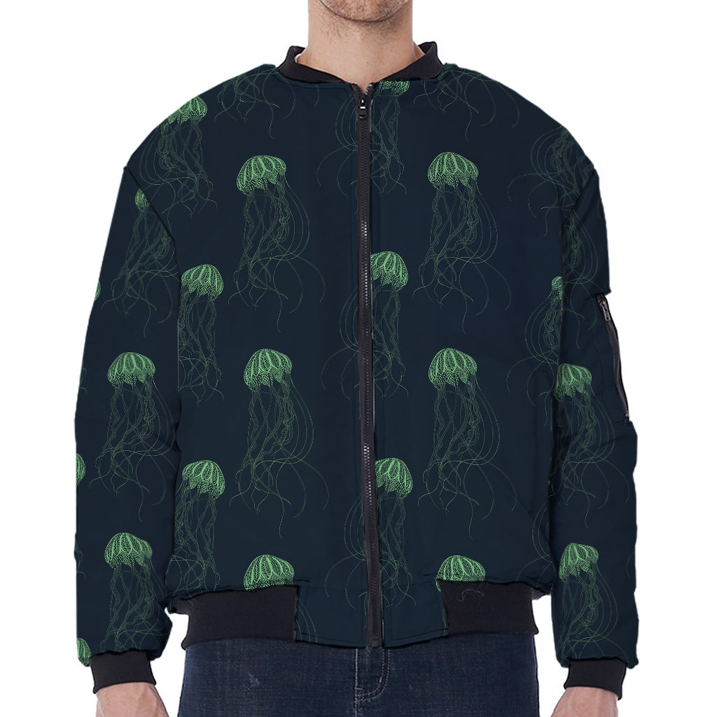 Zentangle Jellyfish Pattern Print Zip Sleeve Bomber Jacket