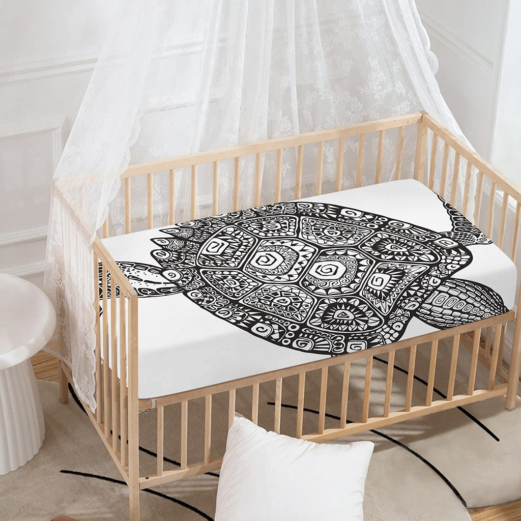 Zentangle Sea Turtle Print Baby Crib Sheet