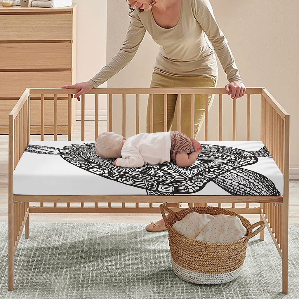 Zentangle Sea Turtle Print Baby Crib Sheet