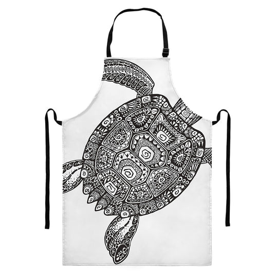 Zentangle Sea Turtle Print Bib Apron With Pocket