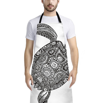Zentangle Sea Turtle Print Bib Apron With Pocket
