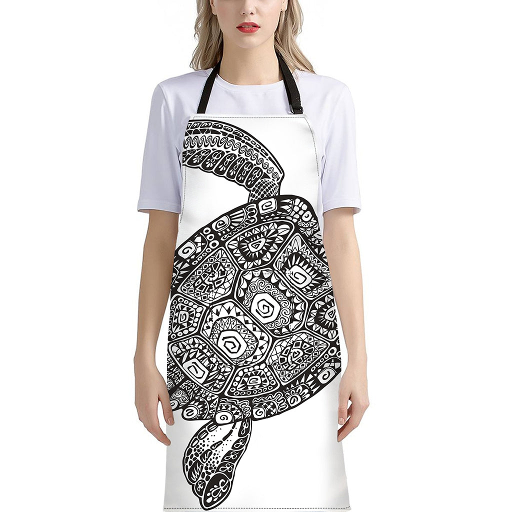 Zentangle Sea Turtle Print Bib Apron With Pocket