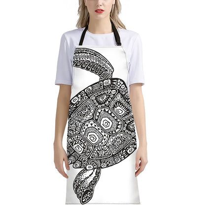 Zentangle Sea Turtle Print Bib Apron With Pocket