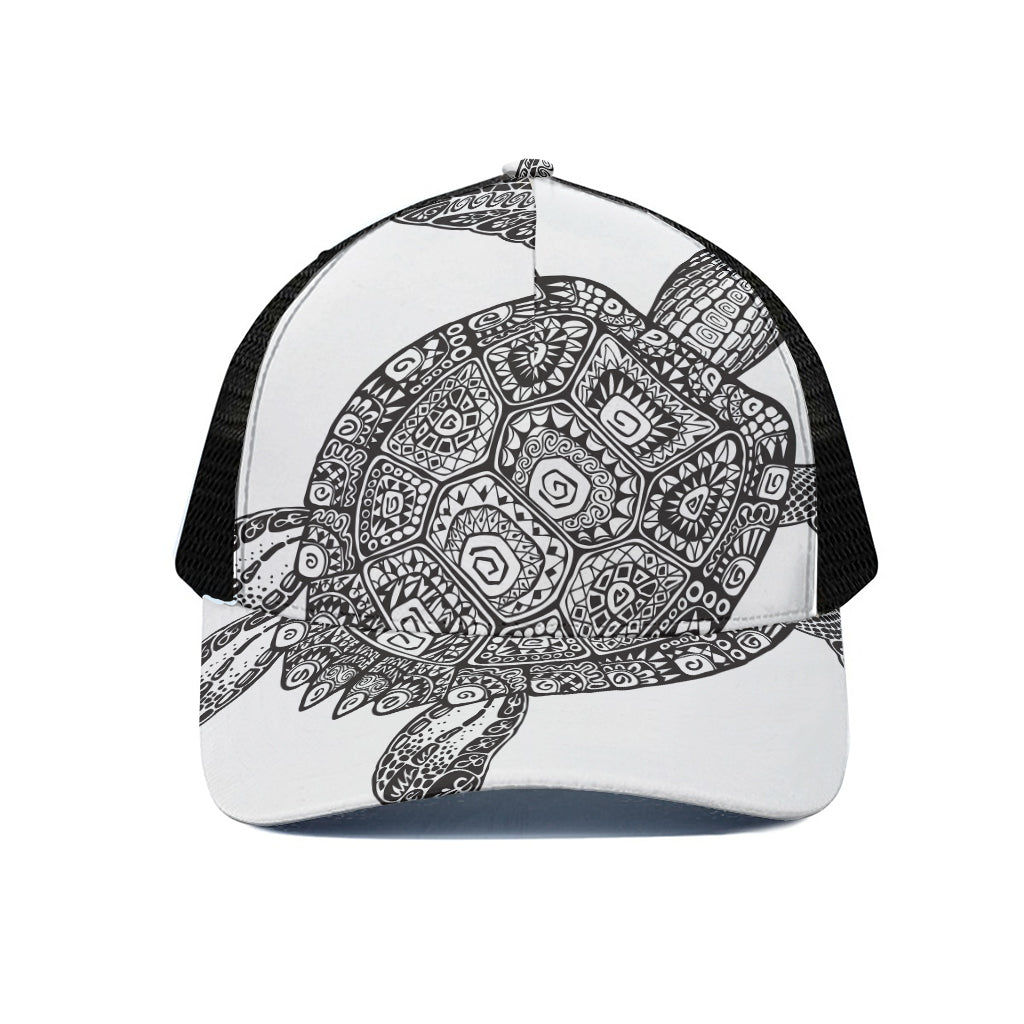 Zentangle Sea Turtle Print Black Mesh Trucker Cap