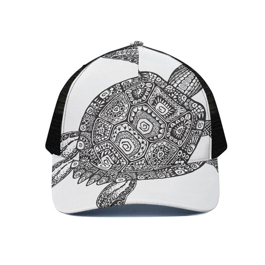 Zentangle Sea Turtle Print Black Mesh Trucker Cap
