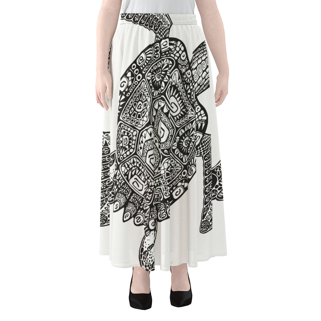 Zentangle Sea Turtle Print Chiffon Maxi Skirt