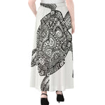 Zentangle Sea Turtle Print Chiffon Maxi Skirt