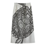 Zentangle Sea Turtle Print Cotton Front Slit Maxi Skirt