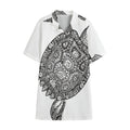 Zentangle Sea Turtle Print Cotton Hawaiian Shirt