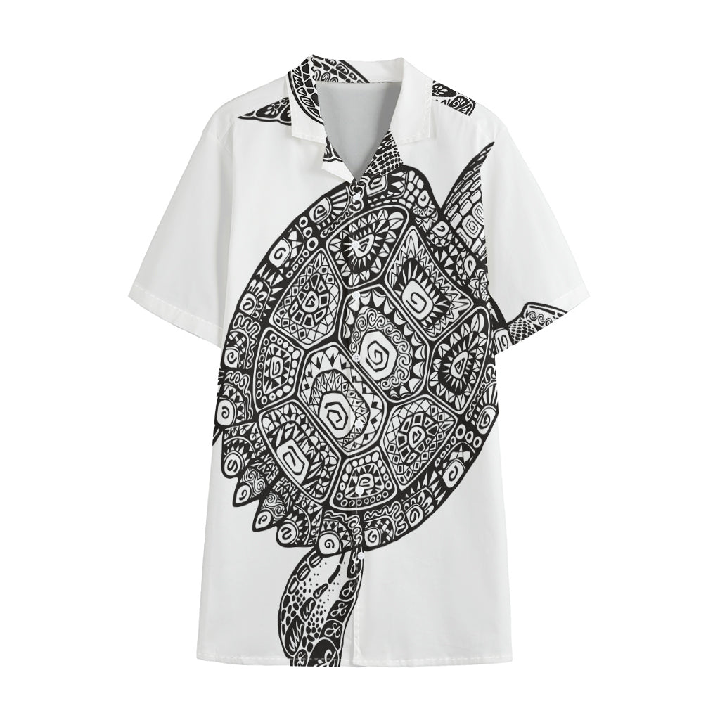 Zentangle Sea Turtle Print Cotton Hawaiian Shirt