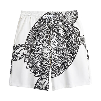 Zentangle Sea Turtle Print Cotton Shorts