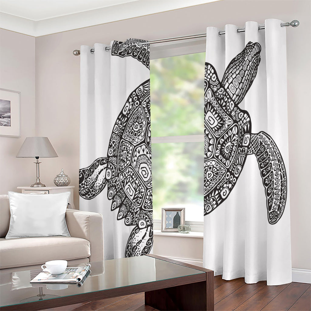 Zentangle Sea Turtle Print Extra Wide Grommet Curtains