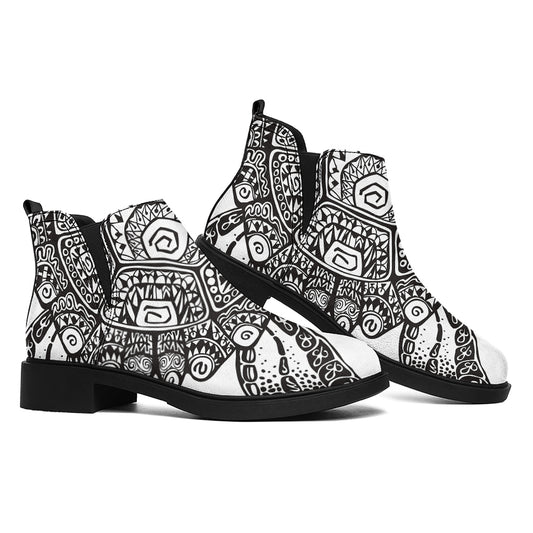 Zentangle Sea Turtle Print Flat Ankle Boots