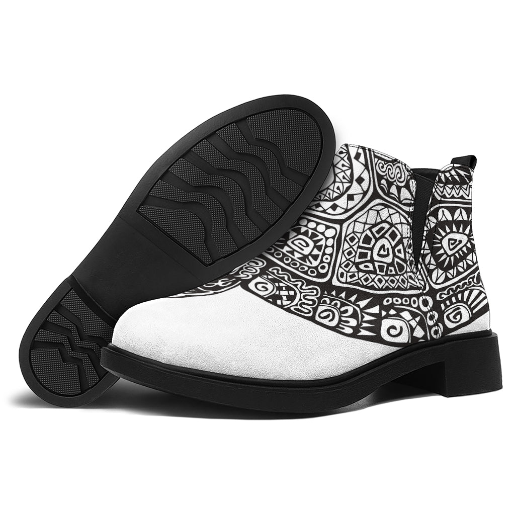 Zentangle Sea Turtle Print Flat Ankle Boots