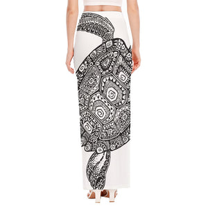 Zentangle Sea Turtle Print High Slit Maxi Skirt