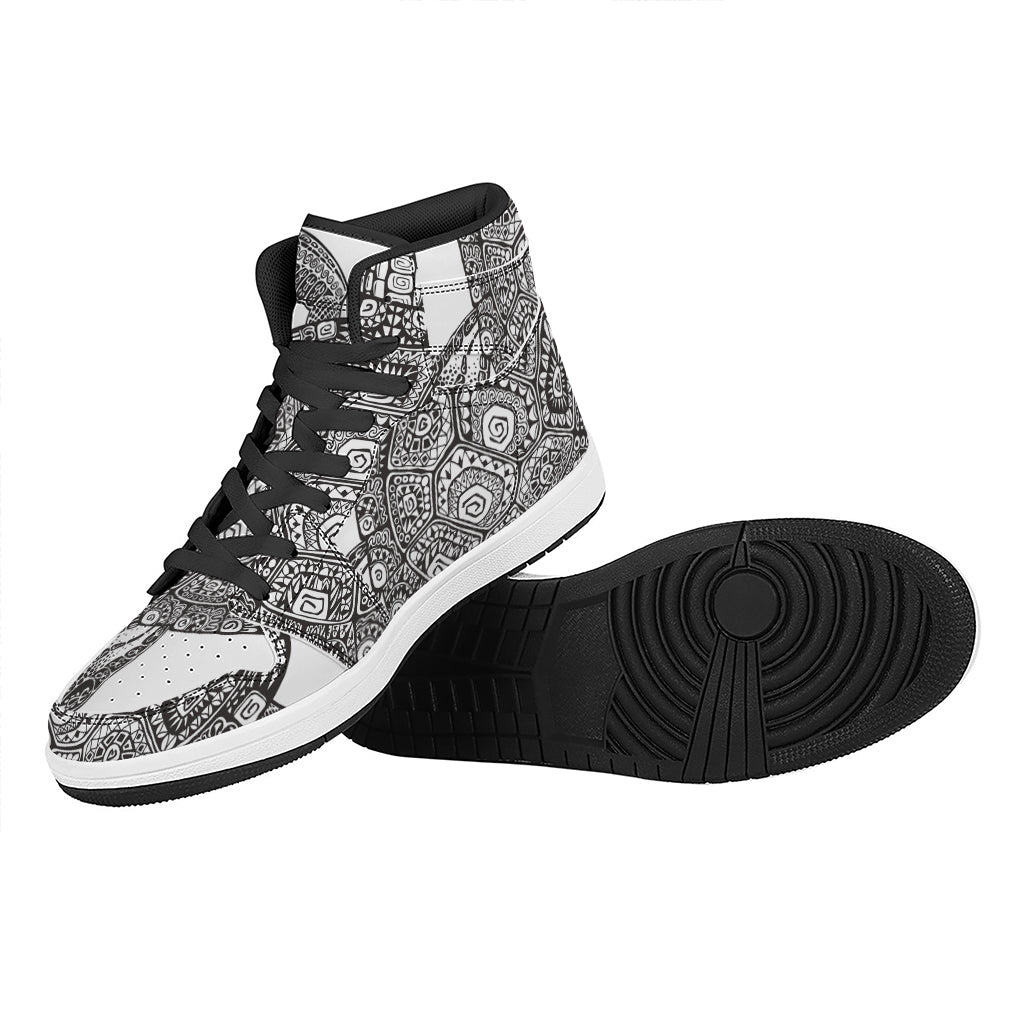 Zentangle Sea Turtle Print High Top Leather Sneakers