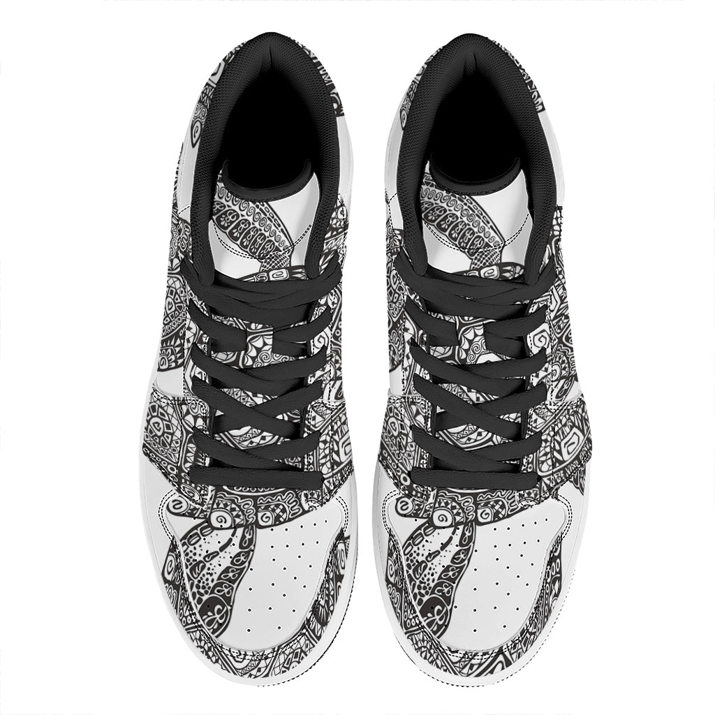 Zentangle Sea Turtle Print High Top Leather Sneakers