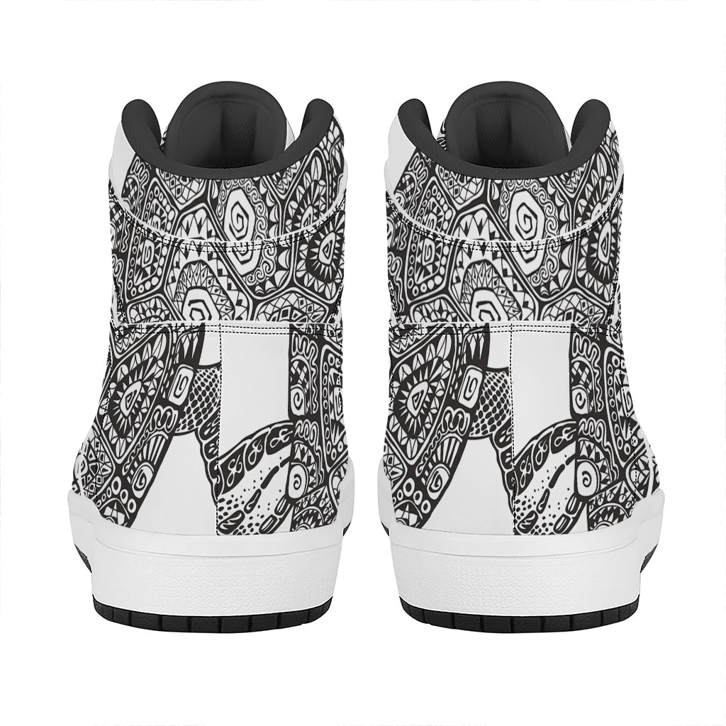 Zentangle Sea Turtle Print High Top Leather Sneakers