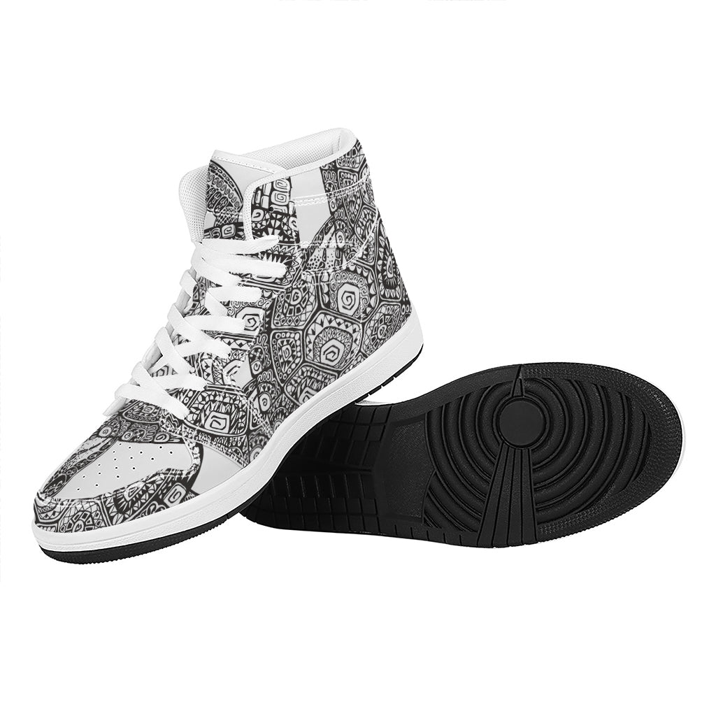 Zentangle Sea Turtle Print High Top Leather Sneakers