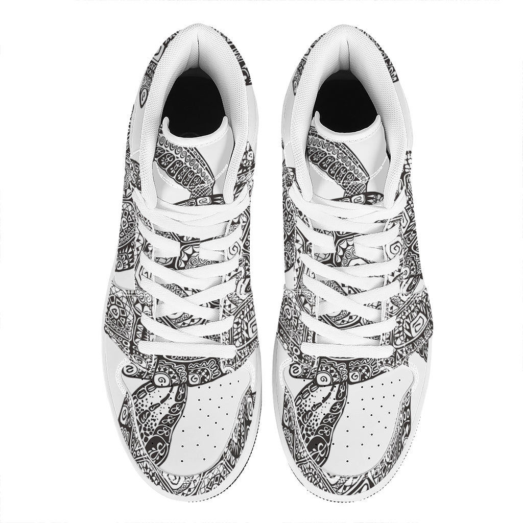 Zentangle Sea Turtle Print High Top Leather Sneakers