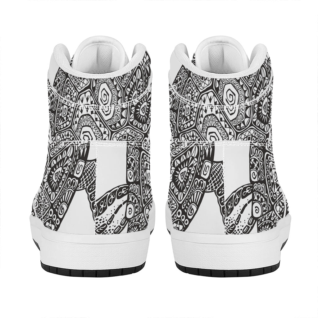 Zentangle Sea Turtle Print High Top Leather Sneakers