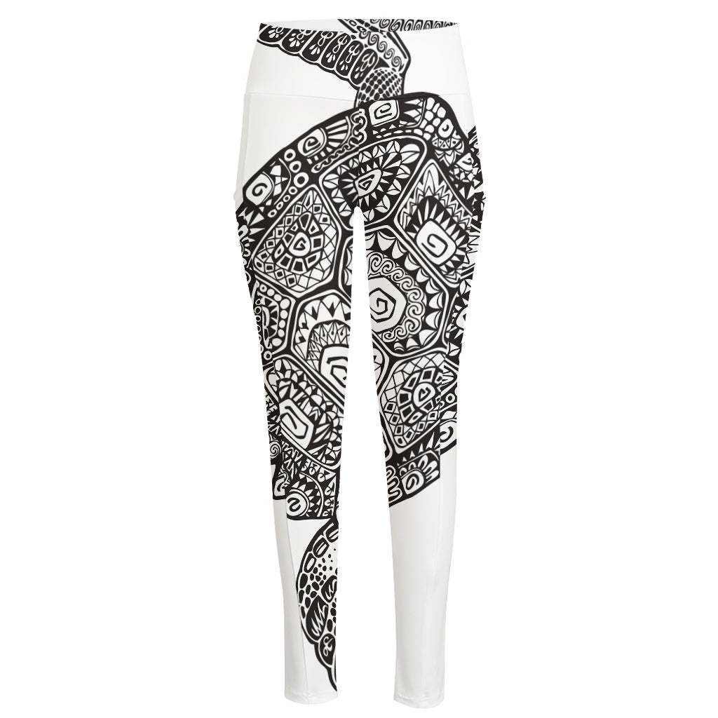 Zentangle Sea Turtle Print High-Waisted Pocket Leggings