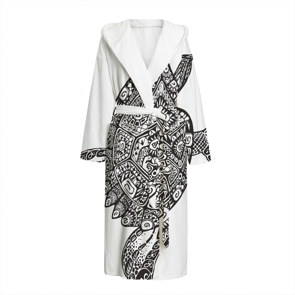 Zentangle Sea Turtle Print Hooded Bathrobe