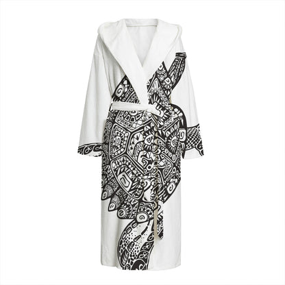 Zentangle Sea Turtle Print Hooded Bathrobe