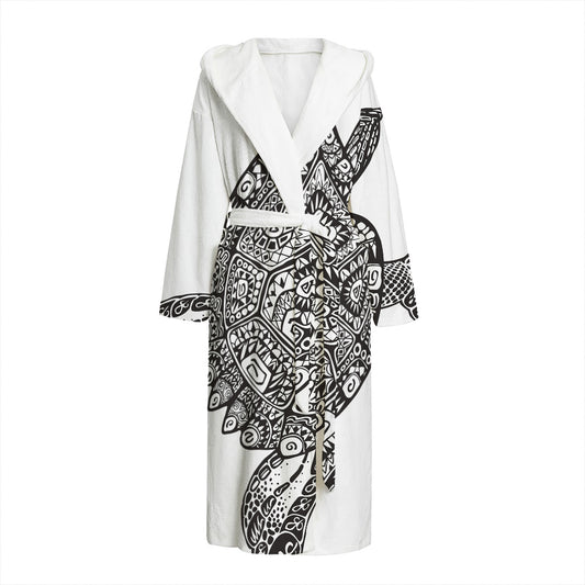 Zentangle Sea Turtle Print Hooded Bathrobe