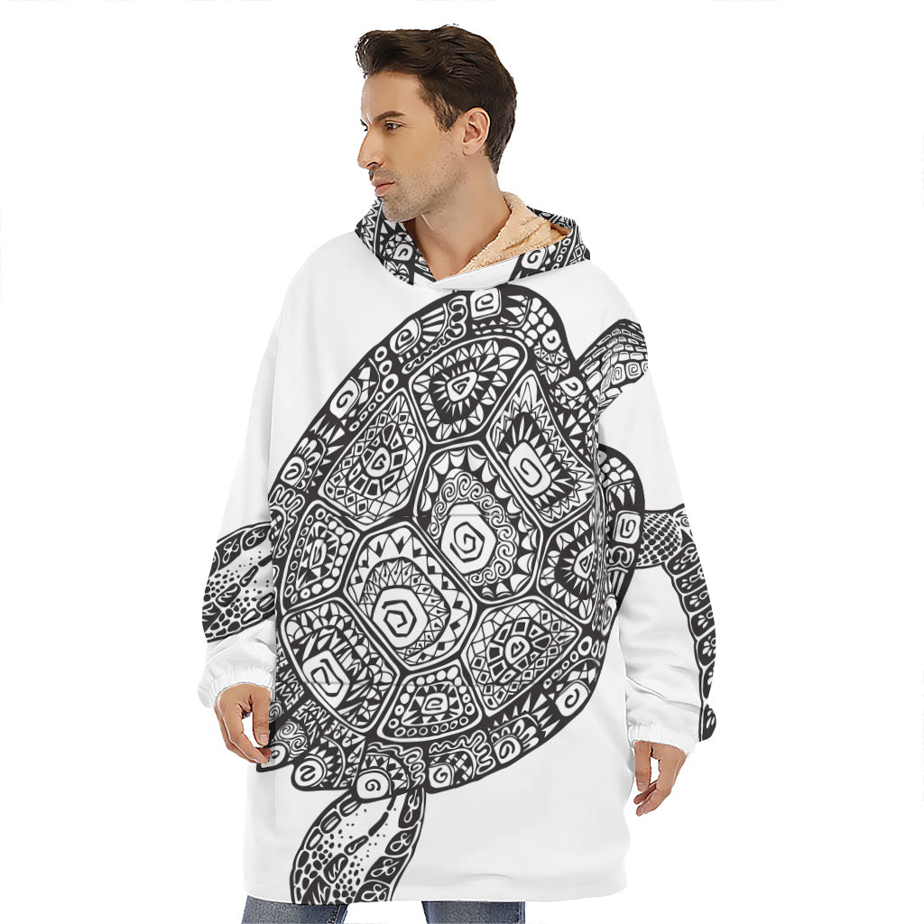 Zentangle Sea Turtle Print Hoodie Blanket
