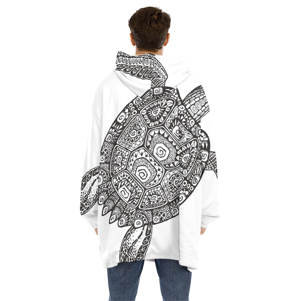 Zentangle Sea Turtle Print Hoodie Blanket