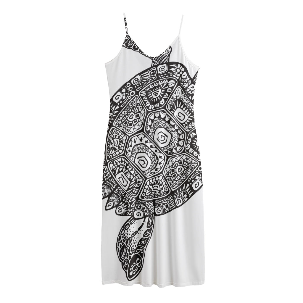 Zentangle Sea Turtle Print Jersey Midi Cami Dress