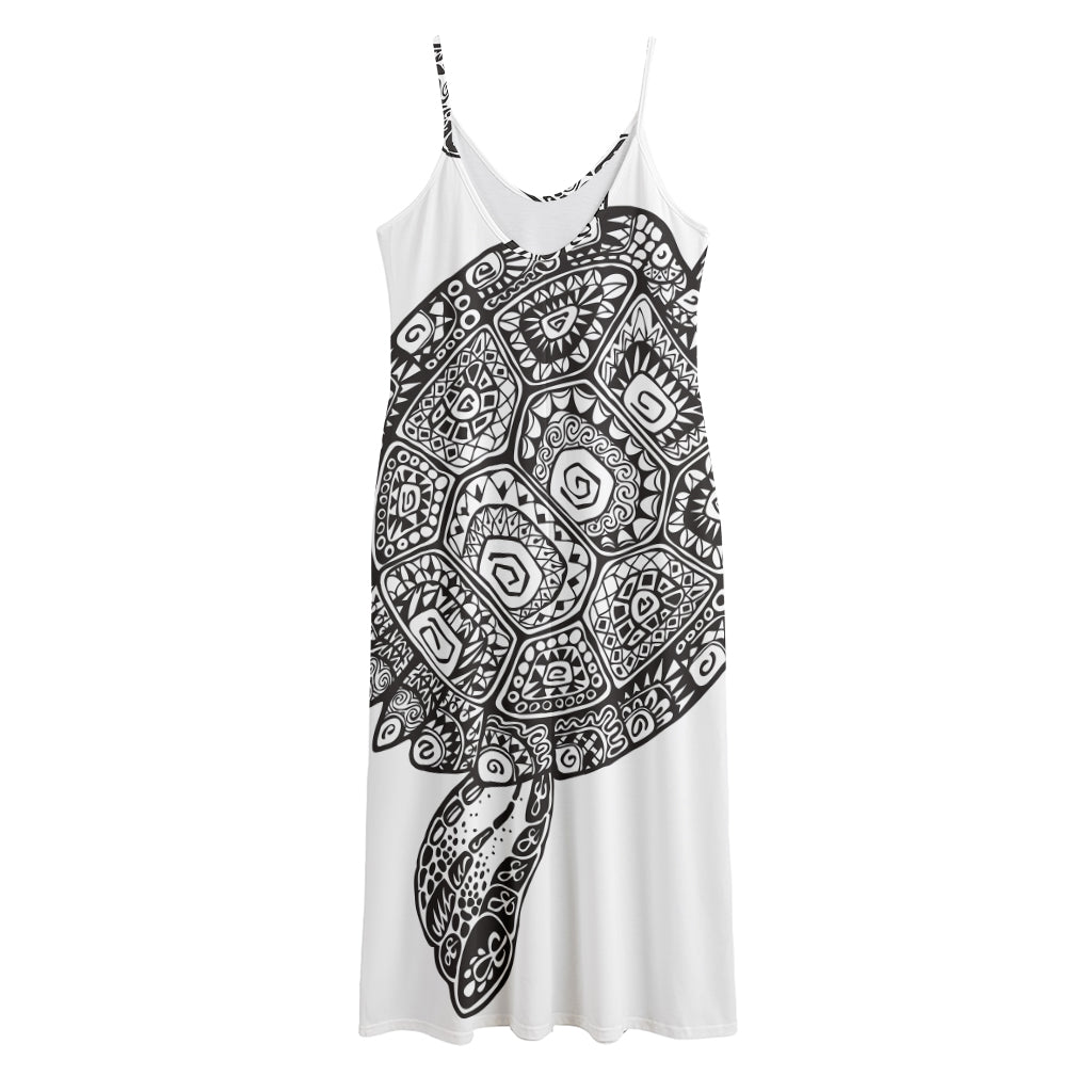 Zentangle Sea Turtle Print Jersey Midi Cami Dress
