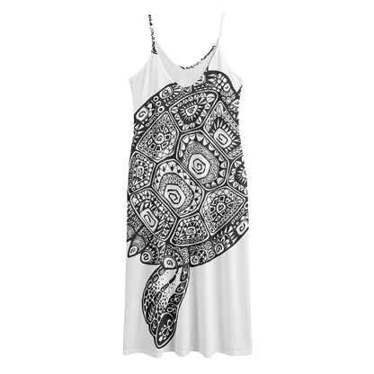 Zentangle Sea Turtle Print Jersey Midi Cami Dress