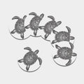 Zentangle Sea Turtle Print Leather Coaster Set