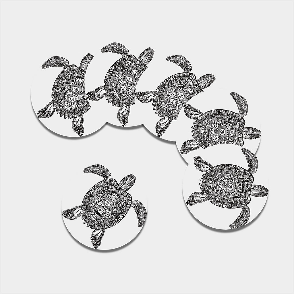 Zentangle Sea Turtle Print Leather Coaster Set