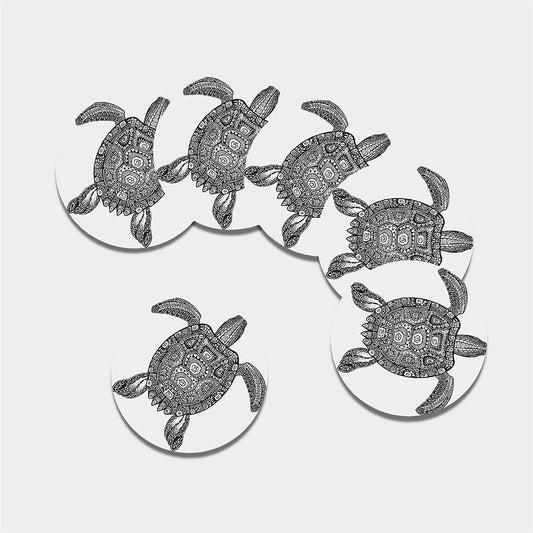 Zentangle Sea Turtle Print Leather Coaster Set